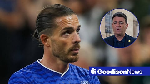 Former Everton loanee Jack Grealish and United Kingdom prime minister Andy Burnham in a circular inset