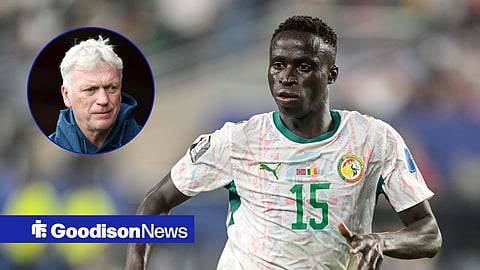 Krepin Diatta Looks on during the FIFA World Cup 2026 Group I match between Norway and Senegal at New York New Jersey Stadium on June 22, 2026, while David Moyes is in a circular frame to the left