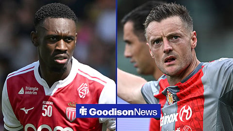 Folarin Balogun playing for Monaco and Jamie Vardy celebrating for Cremonese