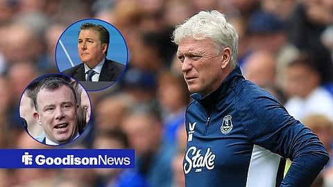 Everton manager David Moyes, with Angus Kinnear and Dan Friedkin in circular insets