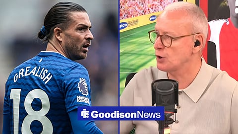 Jack Grealish in action for Everton with talkSPORT presenter Jim White