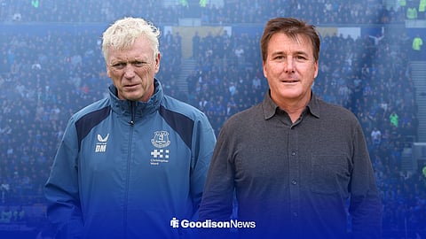 David Moyes in an Everton tracksuit, with Dan Friedkin alongside him