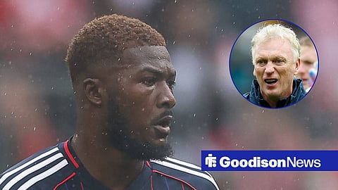 Ainsley Maitland-Niles in action for Lyon and David Moyes celebrating for Everton FC.
