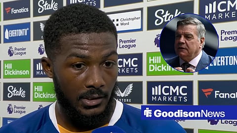 Ainsley Maitland-Niles in an Everton shirt and Sam Allardyce