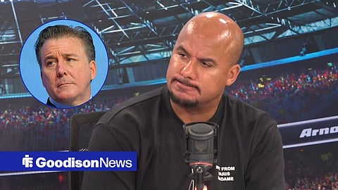 Main image of Gabby Agbonlahor on air and Everton chairman Dan Friedkin's face in a circular inset on the left