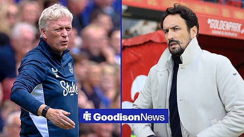 David Moyes on the left for Everton and Cesar Peixoto on the right for Wolves