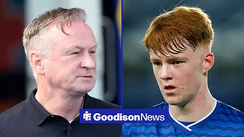 Michael O'Neill, manager of Northern Ireland's national team and Braiden Graham in action for Everton FC U21s.