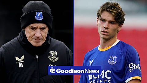Everton's assistant manager Alan Irvine and Tyler Dibling in action for Everton