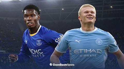 Everton star Thierno Barry and Manchester City's Erling Haaland