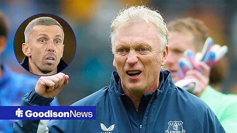 Main image of Everton manager David Moyes and Ipswich Town boss Gary O'Neil's face in a circular inset on the left