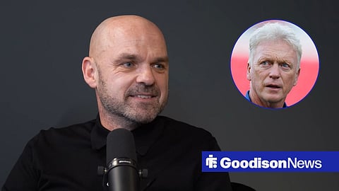 Main image of Danny Murphy smiling and Everton manager David Moyes' face in a circular inset on the right