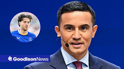 Everton legend Tim Cahill and Hayden Hackney 