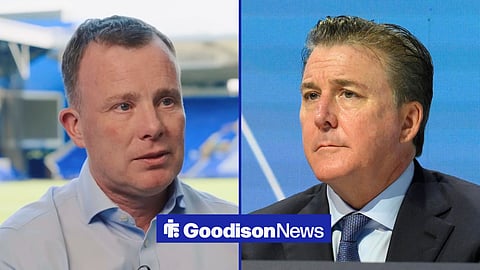 Split image of Everton CEO Angus Kinnear and Dan Friedkin
