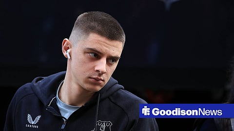 Vitalii Mykolenko pictured ahead of an Everton game