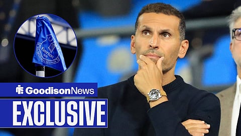 Khaldoon Al Mubarak at the Etihad Stadium looking towards an Everton flag