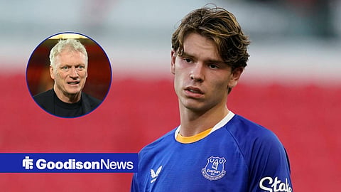 Everton ace Tyler Dibling, with David Moyes in a circular frame inset