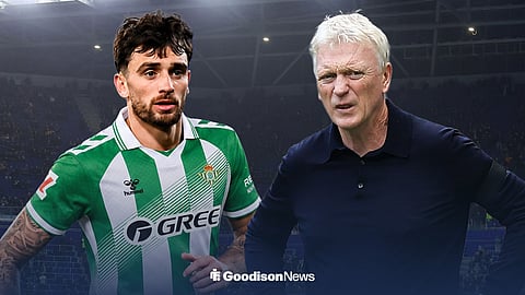 Troy Parrott in a Real Betis jersey and David Moyes looking upset at Hill Dickinson Stadium