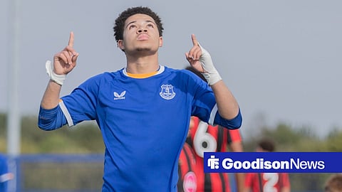 Everton youngster Jonathan Nsangou celebrating after scoring for Under-18s vs Bournemouth