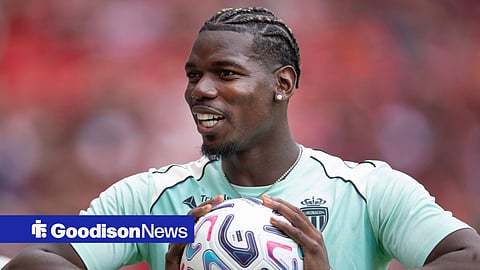 Paul Pogba holding a ball in pre-season action for AS Monaco vs Liverpool