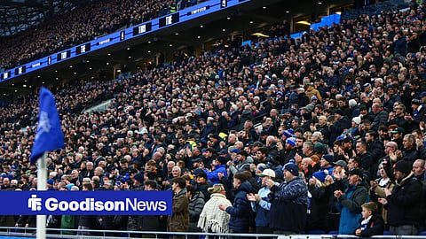 General view of Everton supporters applauding inside Hill Dickinson Stadium