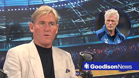 Simon Jordan speaking on talkSPORT, with David Moyes in a circular frame inset