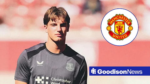 Everton gem Douglass Lukjanciks, Manchester United badge in inset