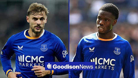 Everton midfielder Kiernan Dewsbury-Hall and Everton striker Thierno Barry