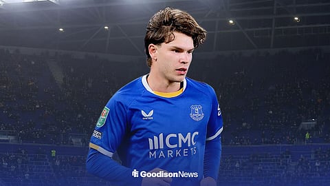 Tyler Dibling in action for Everton ahead of Hill Dickinson