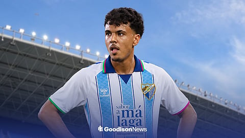 Adam Aznou in action for Malaga at La Rosaleda Stadium