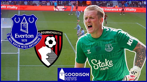 Jordan Pickford struggles for Everton against Bournemouth. 
Credit: BBC Sport
