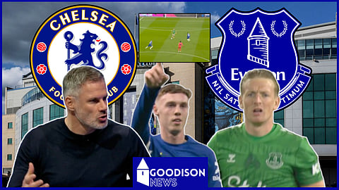 Jordan Pickford had a miserable night for Everton at Chelsea - Credit Sky Sports via X