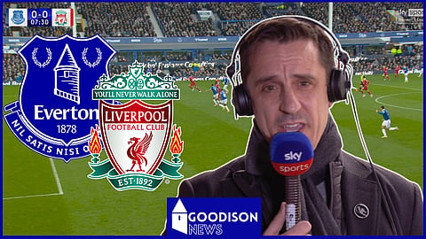 Gary Neville reacts as Dominic Calvert-Lewin penalty is chalked off by VAR in Everton v Liverpool [Credit: Sky Sports]