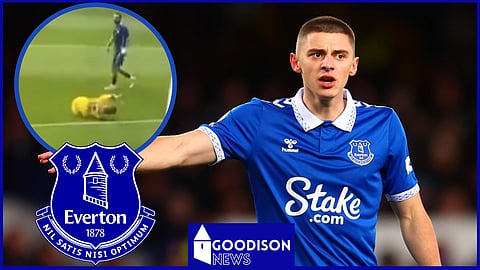 Everton defender Vitaliy Mykolenko was injured on Ukraine duty [Credit: @JaworskyjM on X]