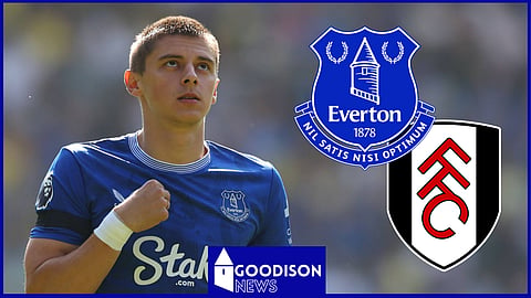 Vitaliy Mykolenko frustrates in Everton v Fulham. Credit: Imago