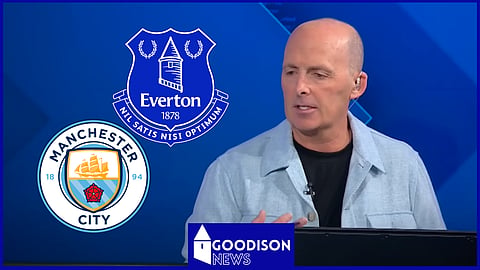 Mike Dean reacts to Everton penalty controversy v Manchester City. Credit: Sky Sports