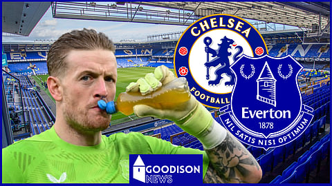 Jordan Pickford was involved in controversy during Everton v Chelsea [Credit: Imago]