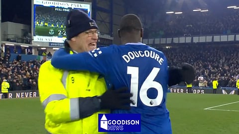 Abdoulaye Doucoure caused uproar at the end of the Merseyside derby [Credit: TNT Sports]