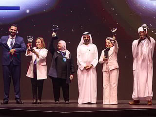 His Highness Shaikh Mohammad Bin Rashid Al Maktoum, Vice-President and Prime Minister of the UAE and Ruler of Dubai with Arab Hope Makers award winners. 
