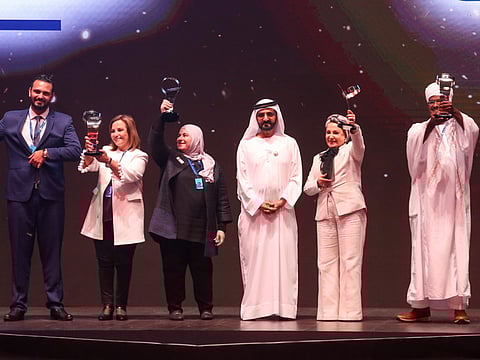 His Highness Shaikh Mohammad Bin Rashid Al Maktoum, Vice-President and Prime Minister of the UAE and Ruler of Dubai with Arab Hope Makers award winners. 