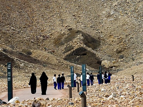 The Geological Park in Al Buhais in Sharjah. The Park was established to introduce visitors to the emirate's rich and ancient geological history. Its mountains, alluvial soil, and sand dunes, which extend between the Gulf of Oman and the Arabian Gulf, offer glimpses into tectonic plates, the nature of the small peripheral plate, the formation of the ocean crust, the effects of climate change, landscape development and human migration. 