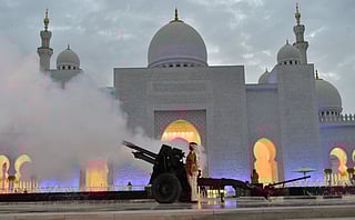 Canon firing at Sheikh Zayed Masjid in Abu Dhabi on the first day of Holy month of Ramadan. 