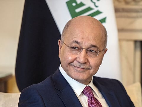 The President of Iraq, Barham Salih meets with UK Prime Minister, Theresa May (unseen) at 10 Downing Street on June 25, 2019 in London, England. 