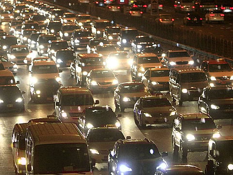 Traffic on Sheikh Zayed Road during evening hours.