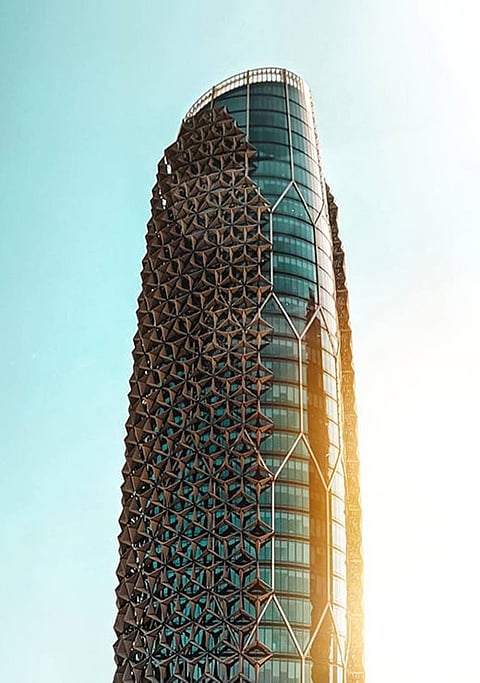 Architecture is a visual art and this building speaks for itself. This is a daytime shot of Al Bahar Towers, Abu Dhabi