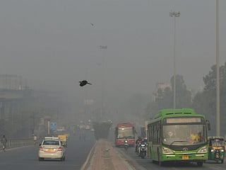 Many cities often exceed the healthy air quality index during winter peaks. Vehicles commute in the dense smog as the city's air quality decreases to 'Severe Category', due to rising air pollution, in New Delhi. Air quality in Delhi regularly plummets to the "severe" category in the colder months, with levels of harmful particulates suspended in the air at dangerous levels.