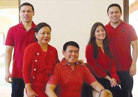 Powerful Filipino tycoon and Senate ex-president Manny Villar (seated), 76, with his wife Cynthia, also twice elected as senator (2013 and 2019), and their children. Manuel Paolo, Mark and Camille. Both Mark and Camille are currently serving members of the 24-member Philippine Senate. Members of the Philippine Senate are elected at-large nationwide by qualified voters. The 24 members serve a six-year term, with 12 senators elected every three years in a synchronised national election.