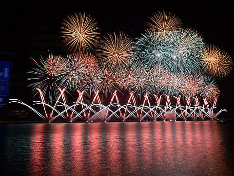 Fireworks display at Abu Dhabi corniche on the occasion of UAE National Day. 