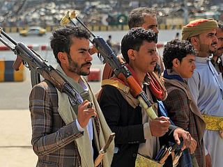 Members of the Iran-backed Al Houthi militia in Yemen. The group has carried drone and missile strikes against civilian infrastructure in Saudi Arabia.