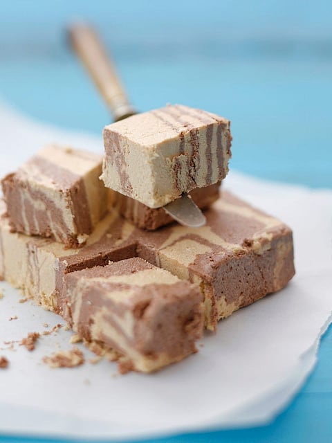 Made with tahini, the traditional soft candy can be made at home. This bite-sized dessert also includes chocolate, but is best served with almonds and chopped pistachios during Eid