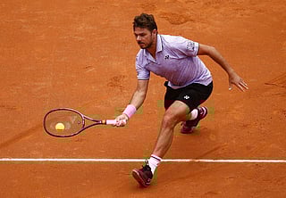 Switzerland's Stanislas Wawrinka in action during his round of 128 match against Belarus' Ilya Ivashka.